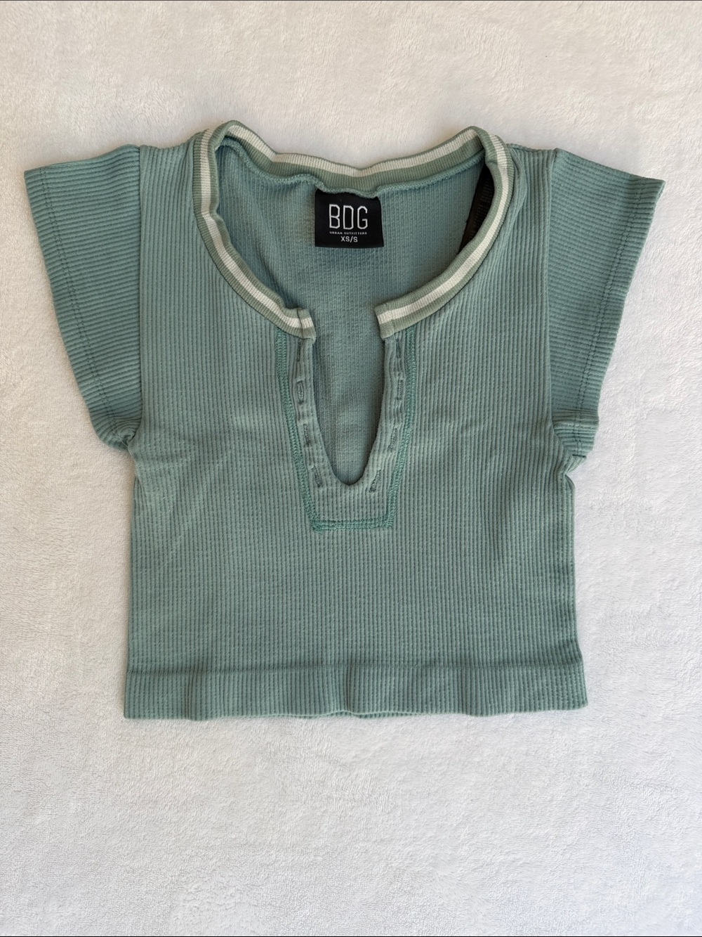 BDG Urban Outfitters Seamless Going For Gold Knit Short Sleeve Top, Green XS/S